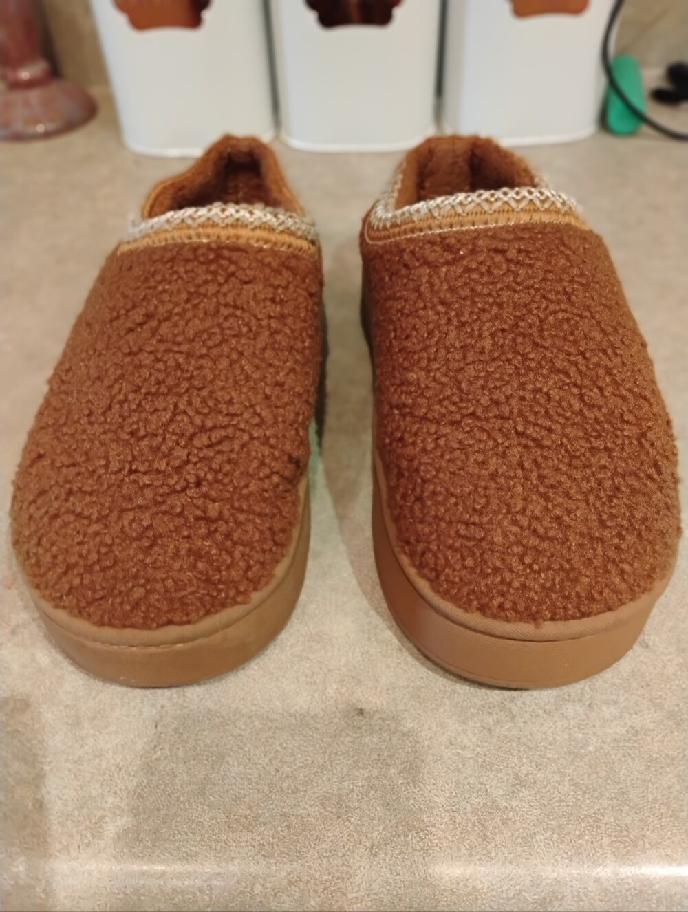 Women's Size 9 Platform Brown Textured Sherpa Slipper Shoes